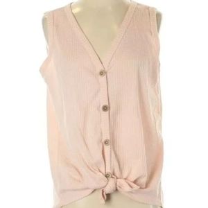 BiBi waffle knit sleeveless button up top